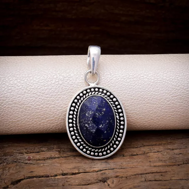 Fabulous Blue Lapis Lazuli Gemstone 925 Sterling Silver Handmade Pendant 1.8"