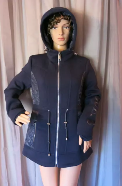 Guess Women Hooded Jacket Sz S Navy Blue Full Zip Soft Shell