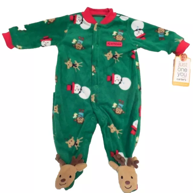 Carters Christmas Pajamas NB Fleece Reindeer Footed Boys Infant Sleepwear Baby
