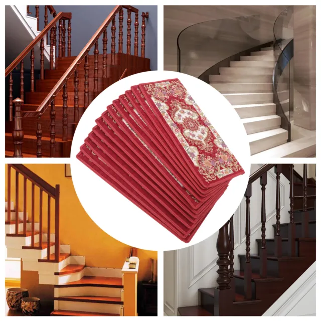 13 Pcs Non-Slip Washable Stair Treads Carpet Step Mats Polyester & Silicoe Red