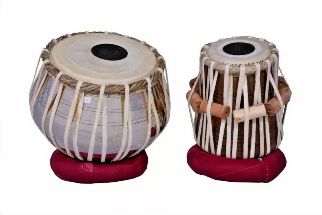 Steel Tabla Set Chrome Polish Wood Dayan Indian Musical Instrument With Bag