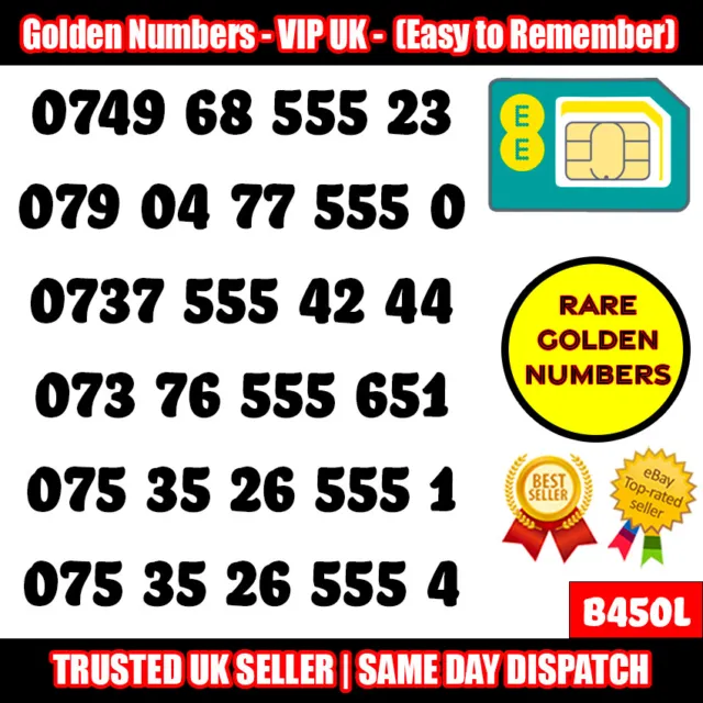 Gold Easy Mobile Number Memorable Platinum Vip Uk Pay As You Go Sim Lot - B450L