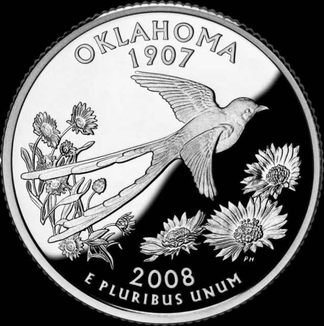 A 2008 S Oklahoma 90% SILVER Deep Cameo "PROOF" State Quarter US Mint Coin