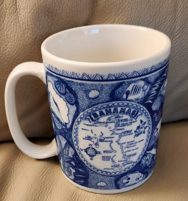 Vintage Bahamas American Gift Collector Series Cobalt Blue / White Coffee Cup