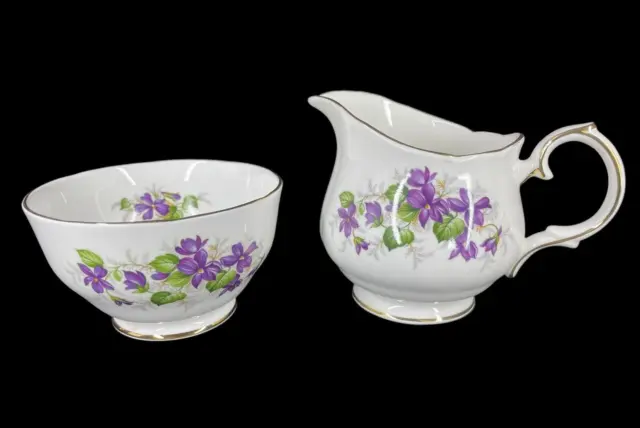 DUCHESS Bone China VIOLETS 921 Sugar Bowl and Milk Creamer Jug GRADE A