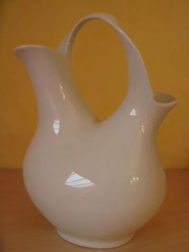 SEHR FORMSCHÖNE 50s DESIGN DOPPELHALS VASE MIT BÜGEL ALKA PORZELLAN