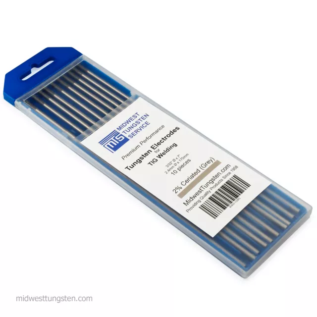 TIG Welding Tungsten Rod Electrodes 2% Ceriated 3/32” x 7” (Grey, WC20) 10PK