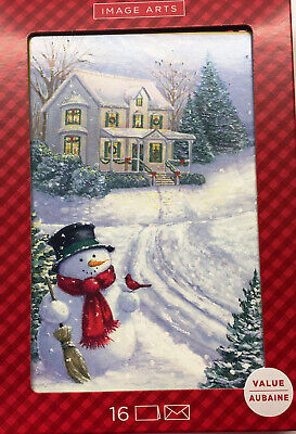 Christmas Boxed Cards SNOWMAN and Cardinal Winter Scene Cards 16 pcs