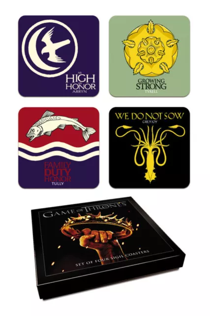 Game of Thrones House Sigil Coaster Set 2 Arryn Tyrell Tully Greyjoy Coasters