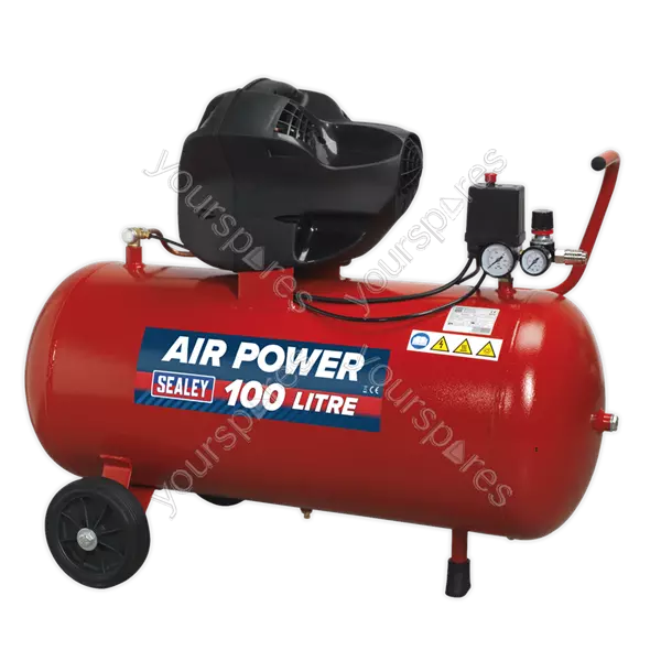 Sealey Air Compressor 100L V-Twin Direct Drive 3hp Oil Free