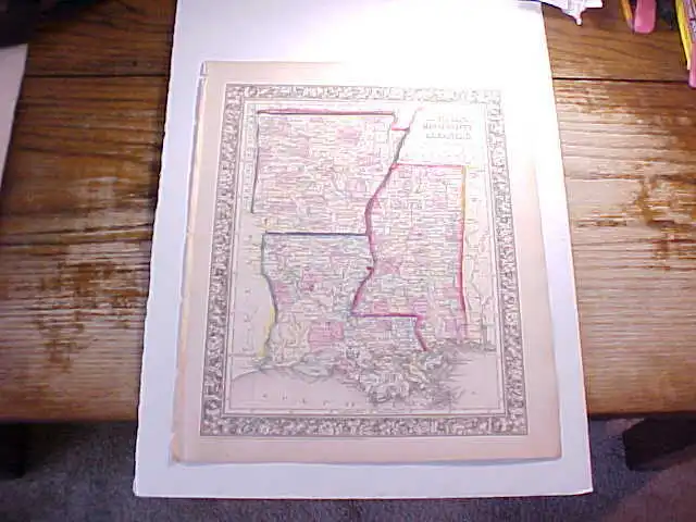 1860 MITCHELL HAND COLORED ATLAS MAP OF ARKANSAS LOUISIANA MISSISSIPPI Fine