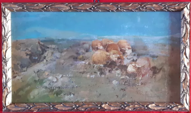 Tito Pellicciotti quadro dipinto ad olio su tavola firmato gregge di pecore