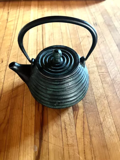 Vintage Green Cast Iron Japanese Teapot with Infuser