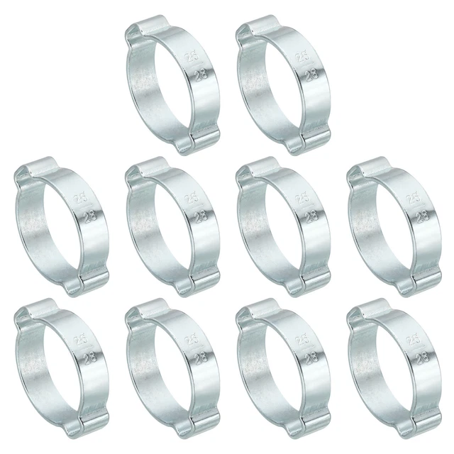 Confezione da 10 Morsetto Tubo Orecchio Doppio 25-28mm, Anelli Crimpante Acciaio Zincato