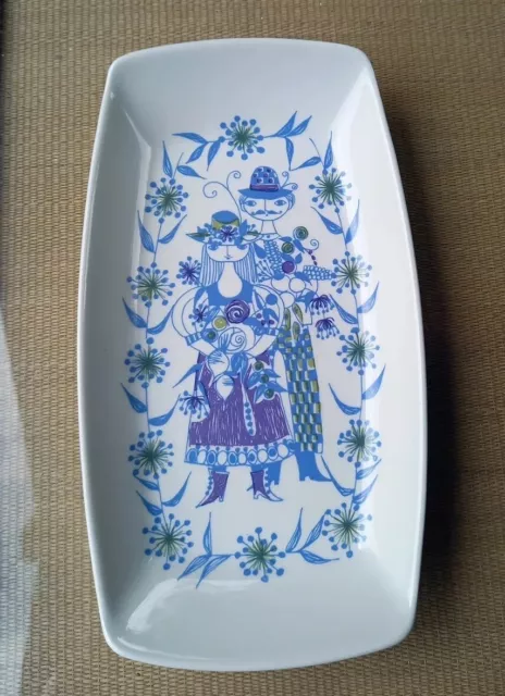 FIGGJO FLINT Norway Oblong Plate Folk Art 1970's retro ex. condition 9.5" X 5.5"