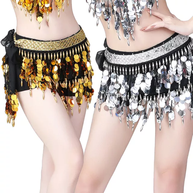 Foulard de hanche de danse orientale noir avec pièces d'or