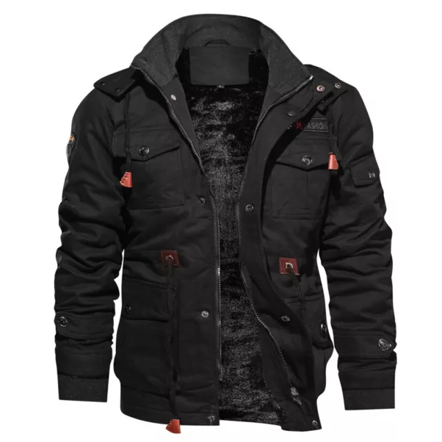 Men's Winter Fleece Lined Jacket Warm Casual Tactical Hooded Coat Outwear