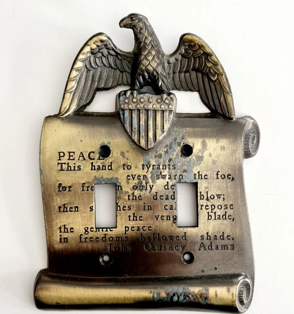 1960s GIM M.C. Co. John Quincy Adams Eagle Scroll Double Switch Plate Metal