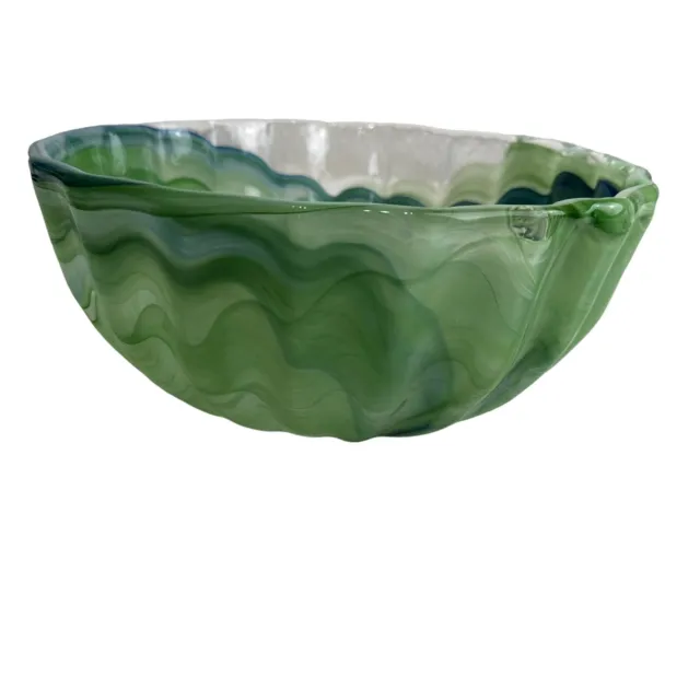 studio art glass green ruffle swirl bowl