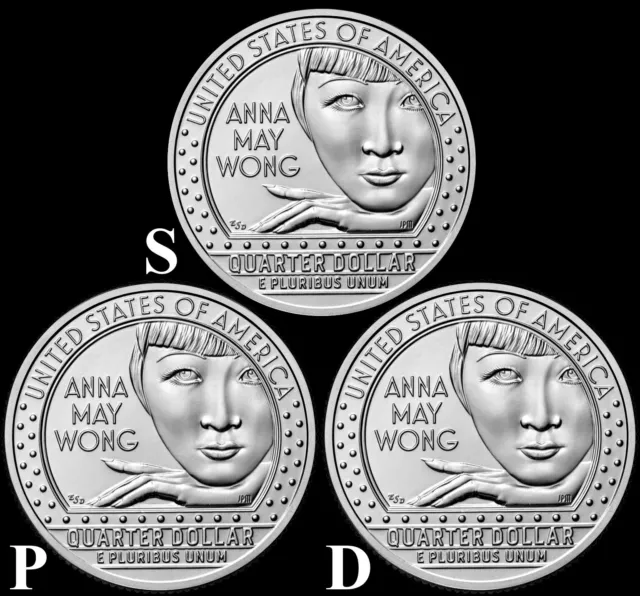 2022 P,D,S "Anna May Wong" American Women Quarters BU 3 Coin SET