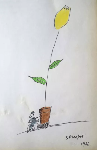 Dessin original en couleurs signé de SEMPE de 1966 - Le Livreur