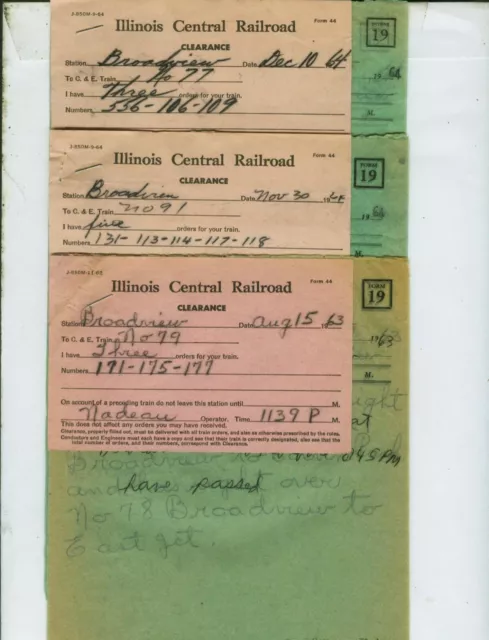 Illinois Central Railroad Train Orders (19) Broadview, Illinois  1963-1969.