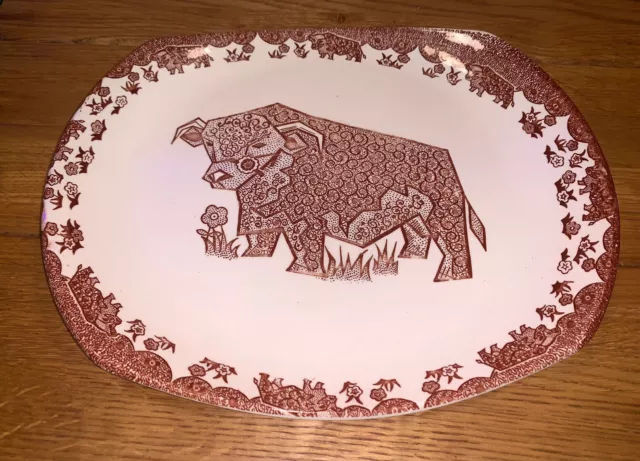 ENGLISH IRONSTONE BROWN BULL 27cm STAKE DINNER PLATES VINTAGE