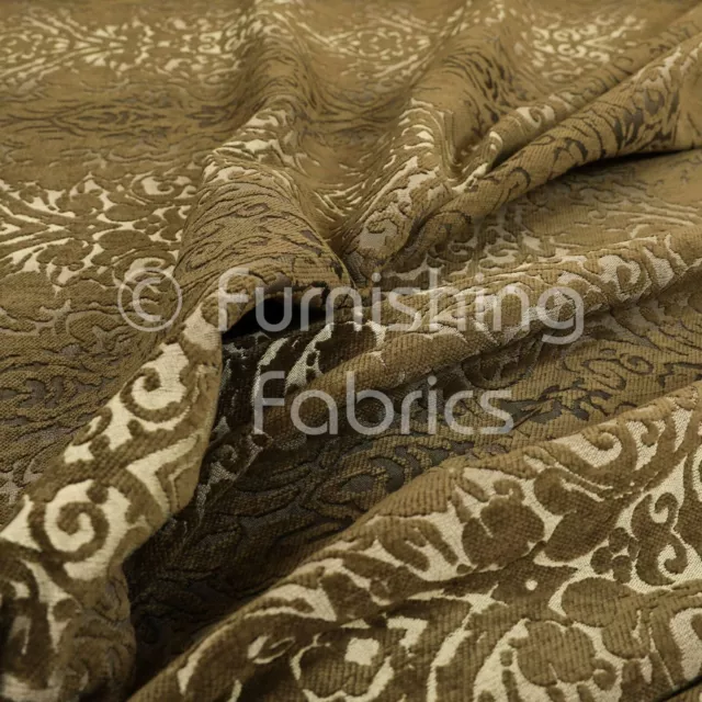 Luxurious Heavyweight Floral Soft Chenille Velvet In Brown Upholstery Fabric