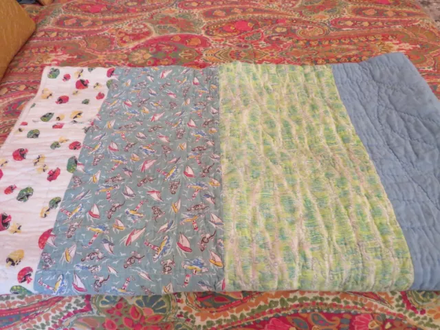 1940's Twin Quilt Feed Sack Fabric Natural Cotton Batting Beautiful Colors