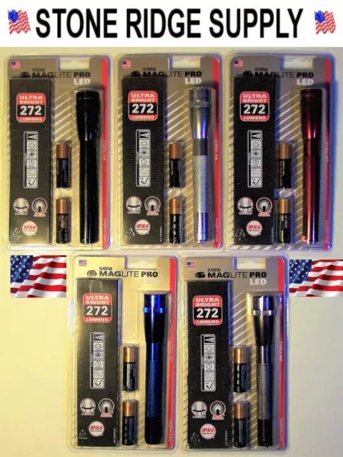 Maglite Pro Led 332 Mini Sp2P01H Multi Color Choice Black Red Silver Gray Blue