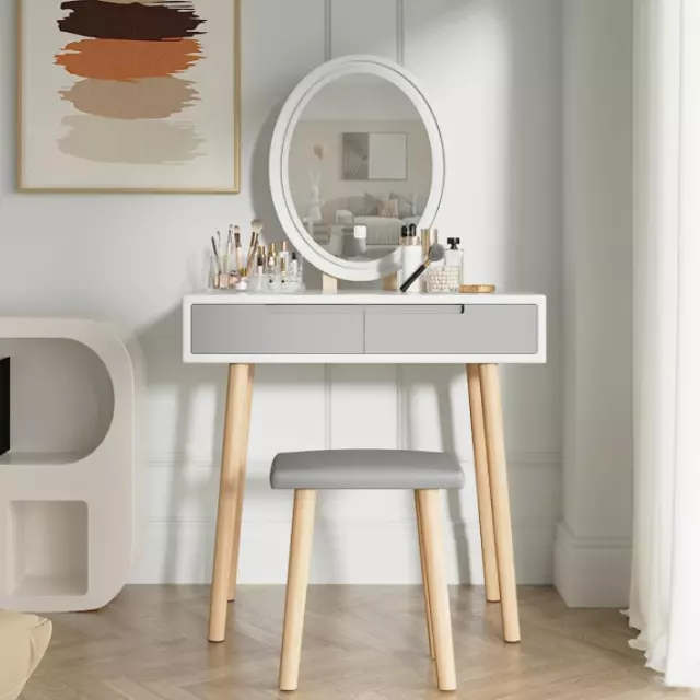 ELECWISH COIFFEUSE LED Lumière Dimmable Table avec Miroir et Tabouret Bois  Ovale EUR 139,99 - PicClick FR