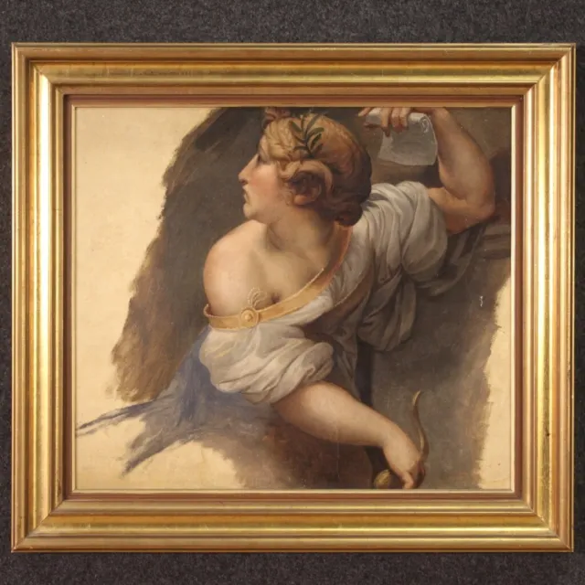 Pintura antigua oleo sobre papel Sybil cuadro mitologico mujer siglo XIX 800