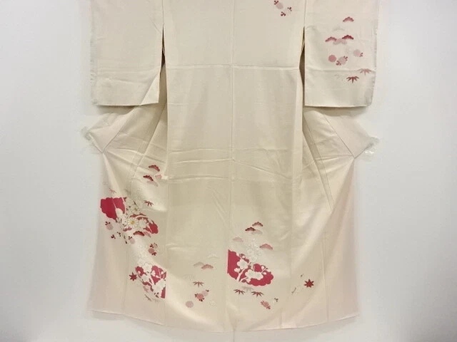 39162# Japanese Kimono / Antique Kimono / Embroidery / Shochikubai & Kiku