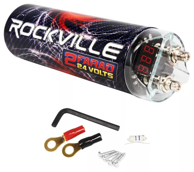 Rockville RXC2D 2 Farad Stiffening Power Capacitor with LED Digital Volt Meter