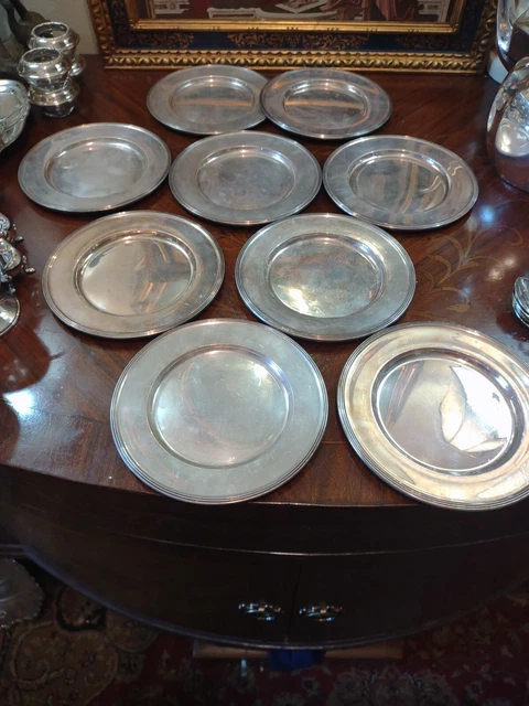Set of 9 Sterling Silver Bread Plates 6” 648 grams No Makers Mark