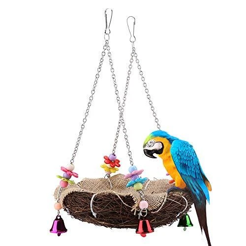 Natürliche Rattan Vogelnest Papagei Käfig Hängematte Hängende Schaukel Spielz...