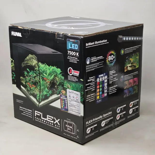 FLUVAL Flex Glass Aquarium Kit 9 Gal Black 7500K LED lamp (New)