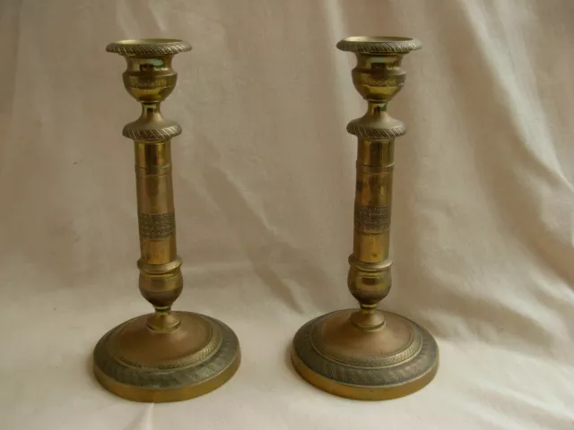 PAIR OF ANTIQUE FRENCH BRONZE CANDLE HOLDERS,FIRST HALF OF 19th CENTURY.