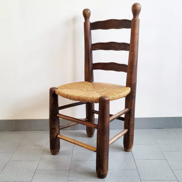 Silla Vintage 1940 De Charles Dudouyt Roble & Paja 4S0 1940S Años 40