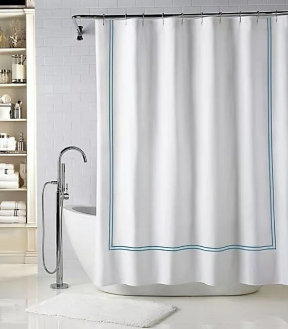 NEW! Wamsutta Hotel Baratta Stich Shower Curtain in Teal on White 72"x84