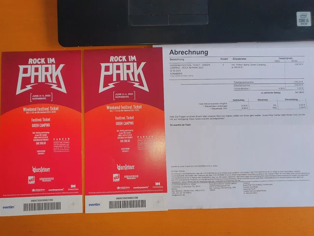 2x Tickets Rock im Park  Nürnberg, 2.6.-4.6. 2023, Green Camping