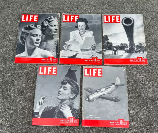 Life Magazine 1941 Full Month March Lot Complete 3 10 17 24 31 Ww2 Ww Ii Era Wow