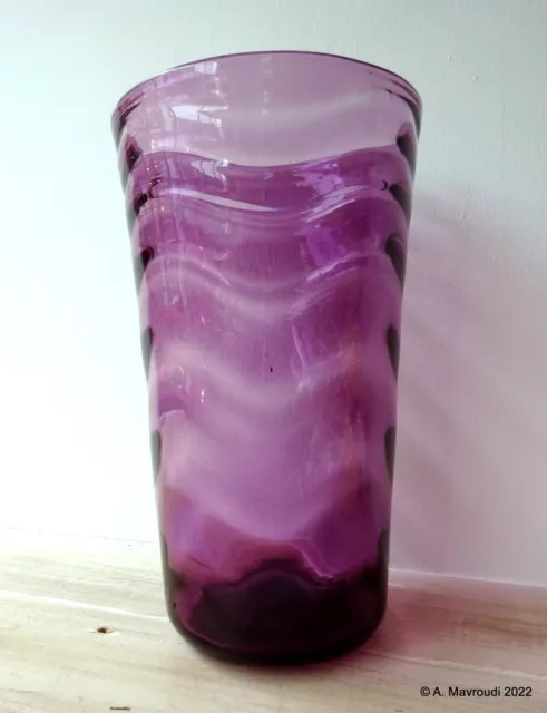 Thomas Webb Glass Venetian Ripple Large Amethyst Glass Tumbler Vase 1930 Signed# 2