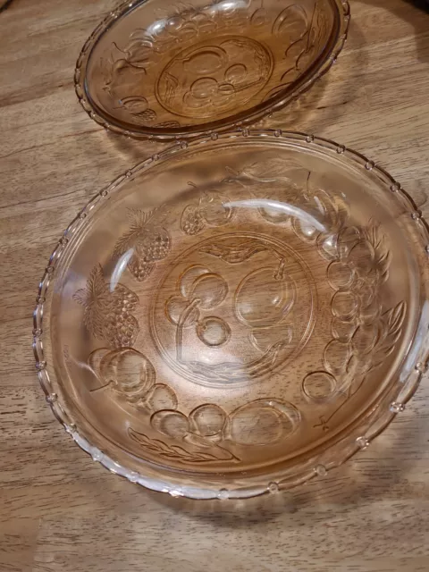 Vintage Pink Depression Glass Bowls KIG Indonesia Set Of 2 Fruit Pattern