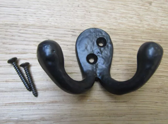 PACK OF 5 DOUBLE ROBE hook cast iron vintage hanging hook hanger peg