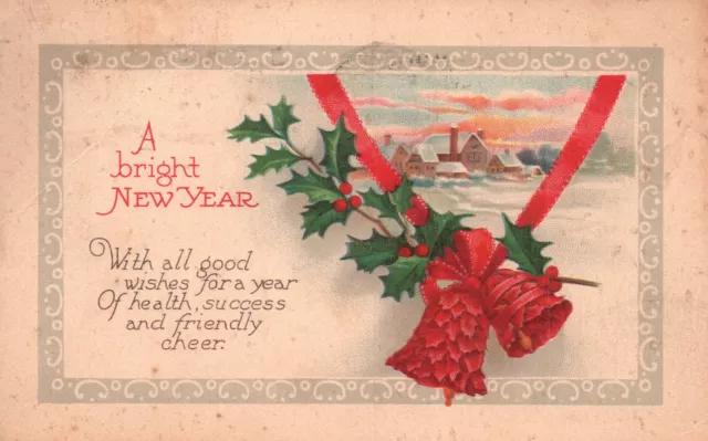 Vintage Postcard 1928 Bright New Year With All Good Wishes For A Year Greetings