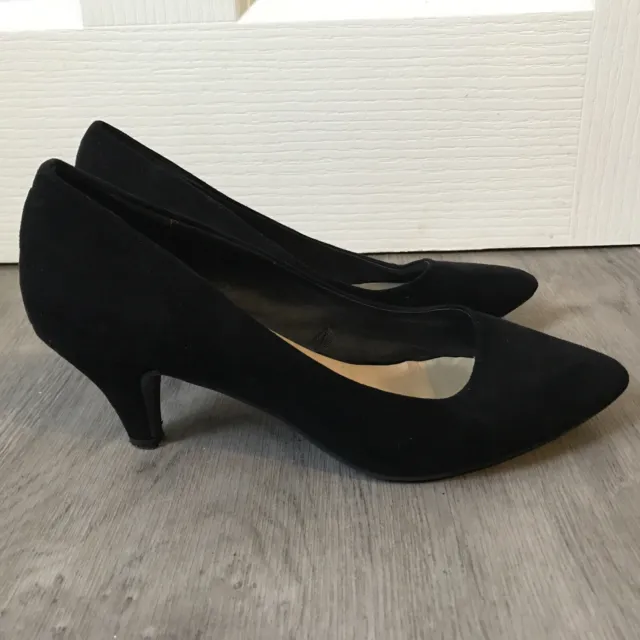 Peacocks Black Faux Suede Heels Heeled Shoes Court Size 4  euro 37