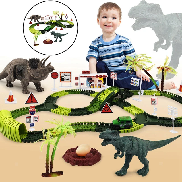 Dinosaur Toys Race Track DIY Bend Bridge Kit Flexible for Girls