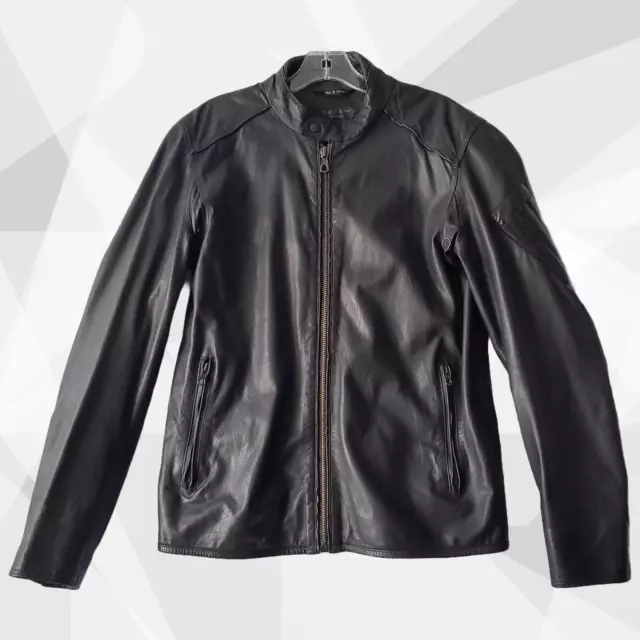 Rag & Bone Men's Leather Jacket Kangaroo Cafe Racer Black Size 38 | Excellent