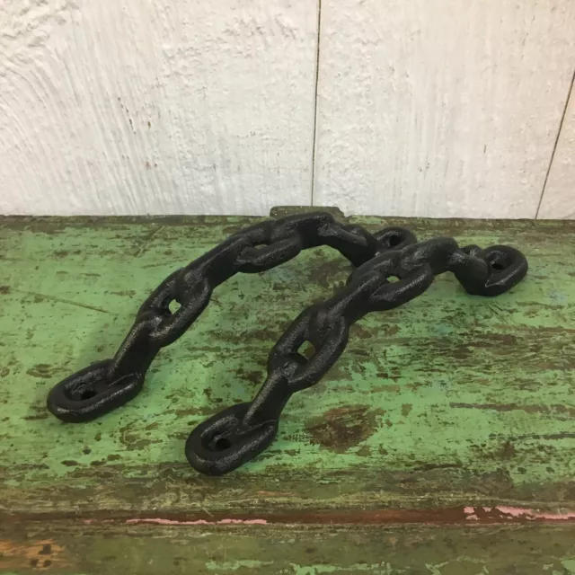 Set of 2 - 8" Cast Iron Chain Link Door Handle Pull Gate Barn Pantry FREE S/H PR
